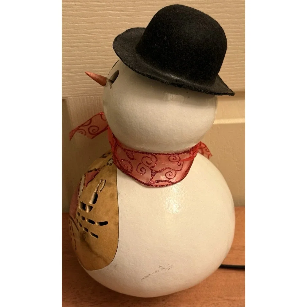 Vtg‎ Light Up Snowman Gourd W/ Crab Wearing Santa Hat Cut Out Hand Painted 12